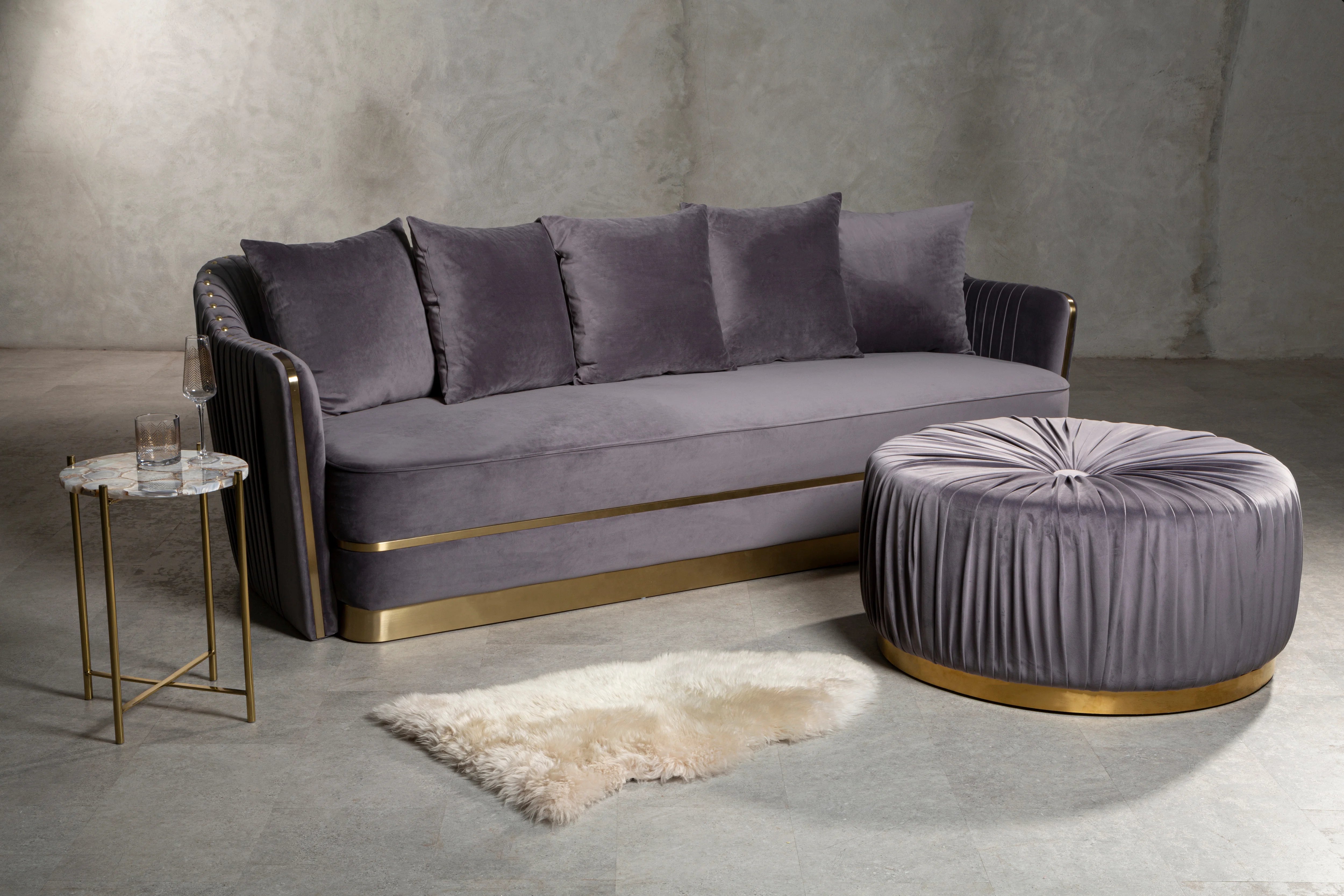 Tobor Natural Agate Stone & Gold Round Side Table